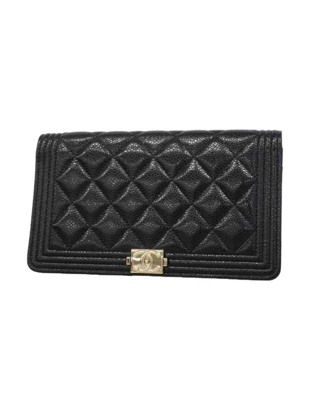 Chanel Wallet Boy Caviar Leather Black Gold